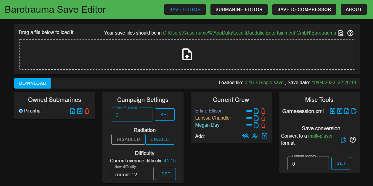 Barotrauma Save Editor